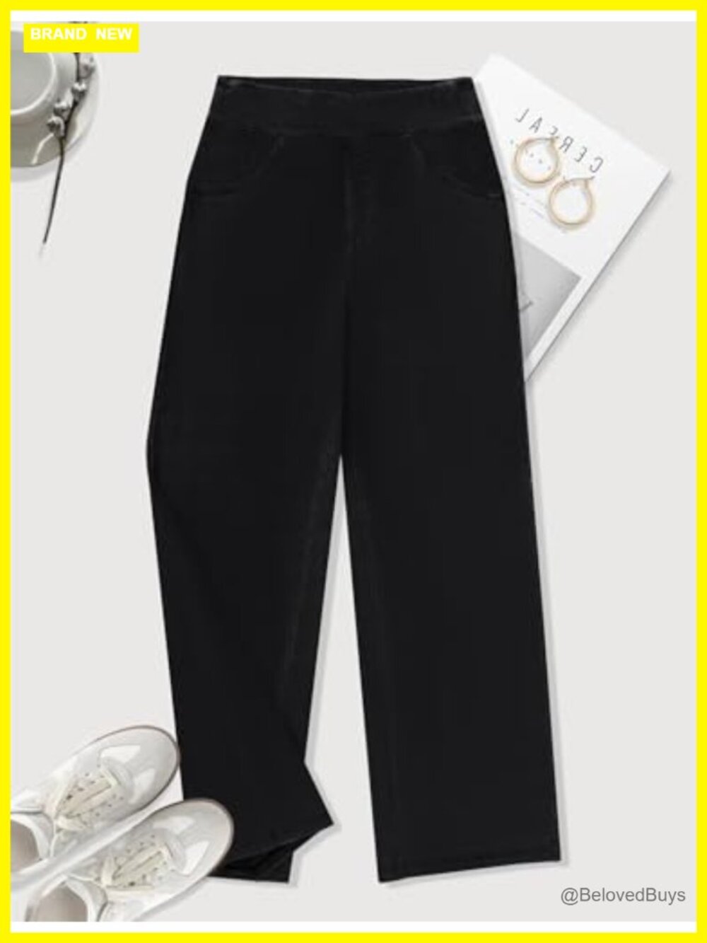 High Waisted Wide Leg Stretchy Pull On Jeans - Picture 6 of 7